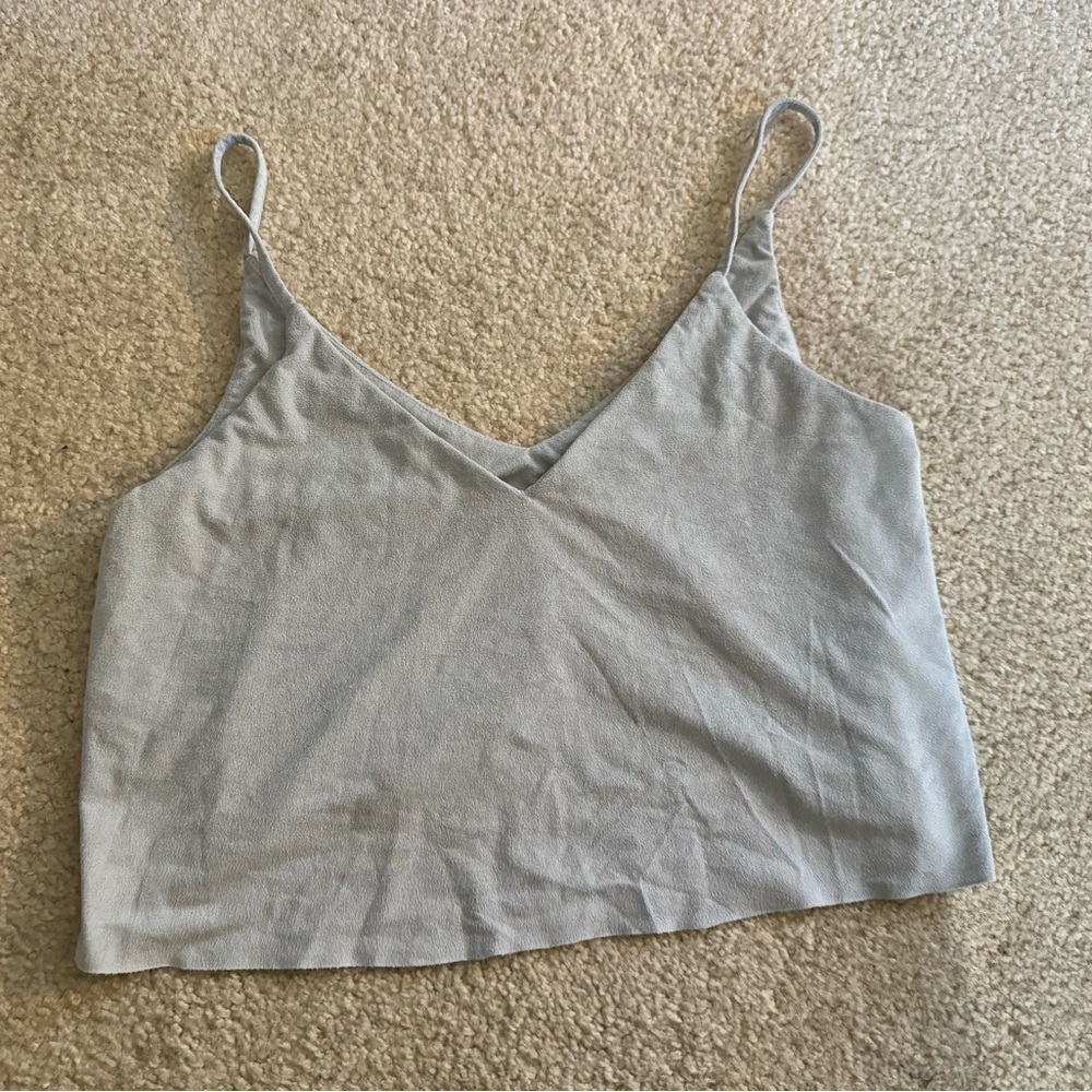 H&M Velveteen Spaghetti Strap Crop Top | Light Blue | XS